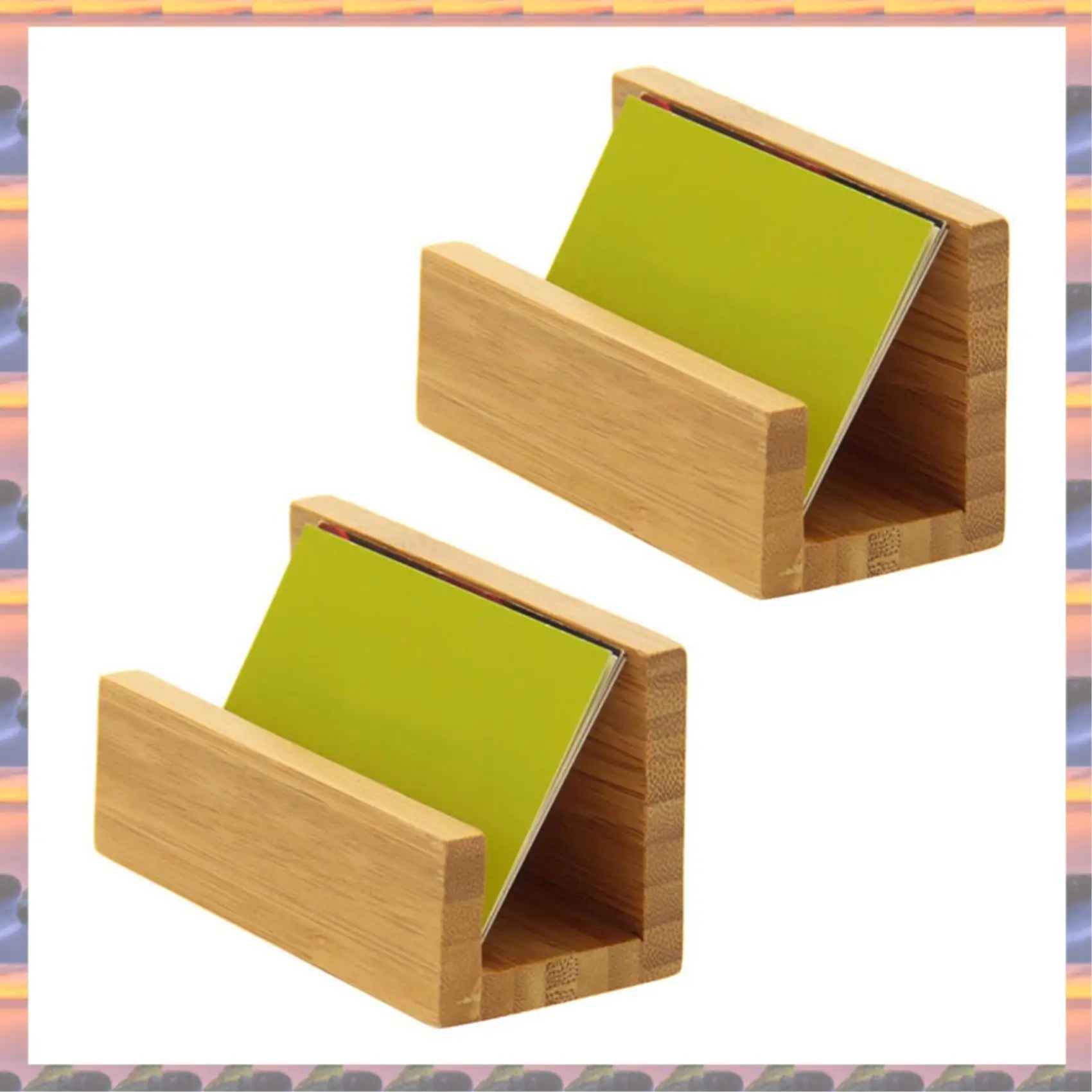 (Flash Sale) 2X Bamboo Wood Desktop Business Card Holder For Desk Sturdy Business Card Display Stand For Office Men Women