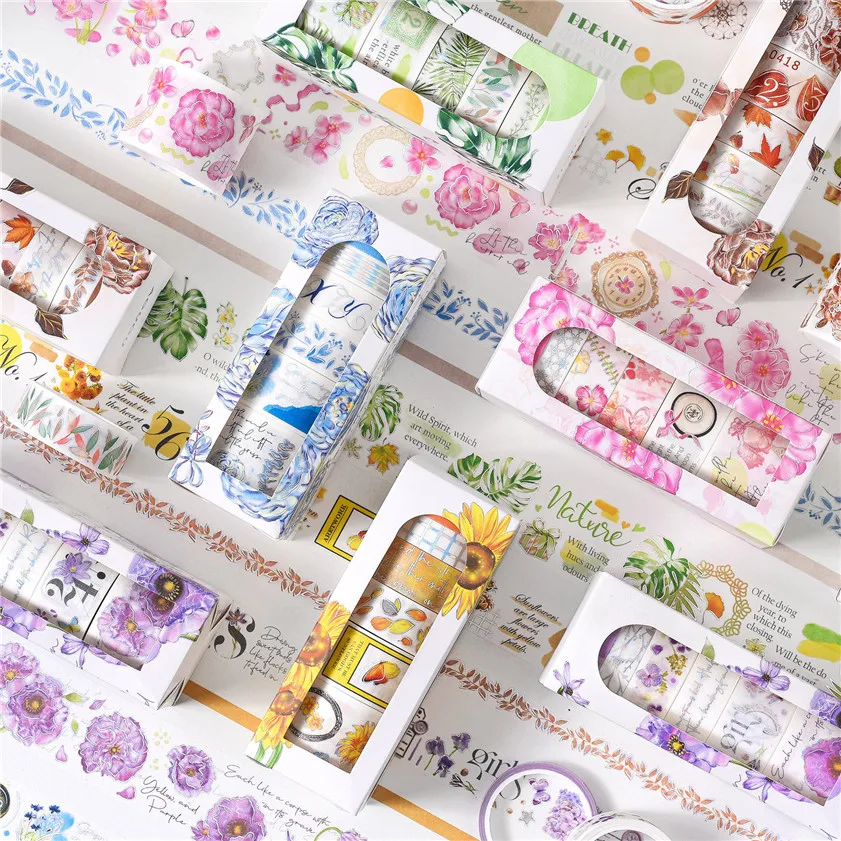 

Flower Washi Tape 7 Rolls Retro Sakura DIY Material Stickers Gold Cinta Adhesiva Decorativa Diary Korean Masking Scrapbook Paper