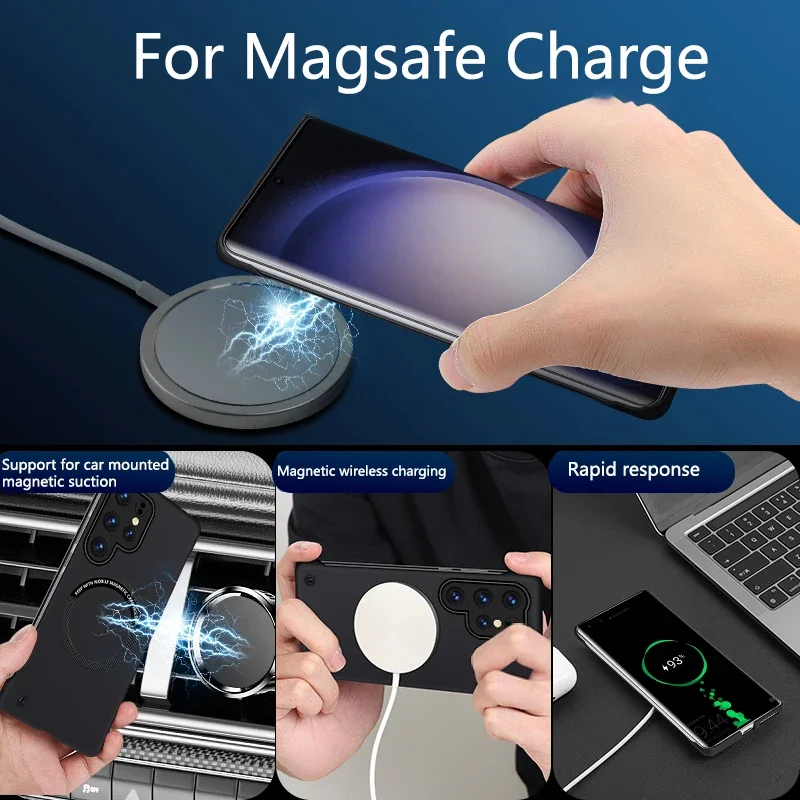 Frameless Magnetic For Magsafe Wireless Charge Case for Samsung S24 S23 S22 S21 S20 Plus Ultra FE S10 Shockproof Hard PC Cover