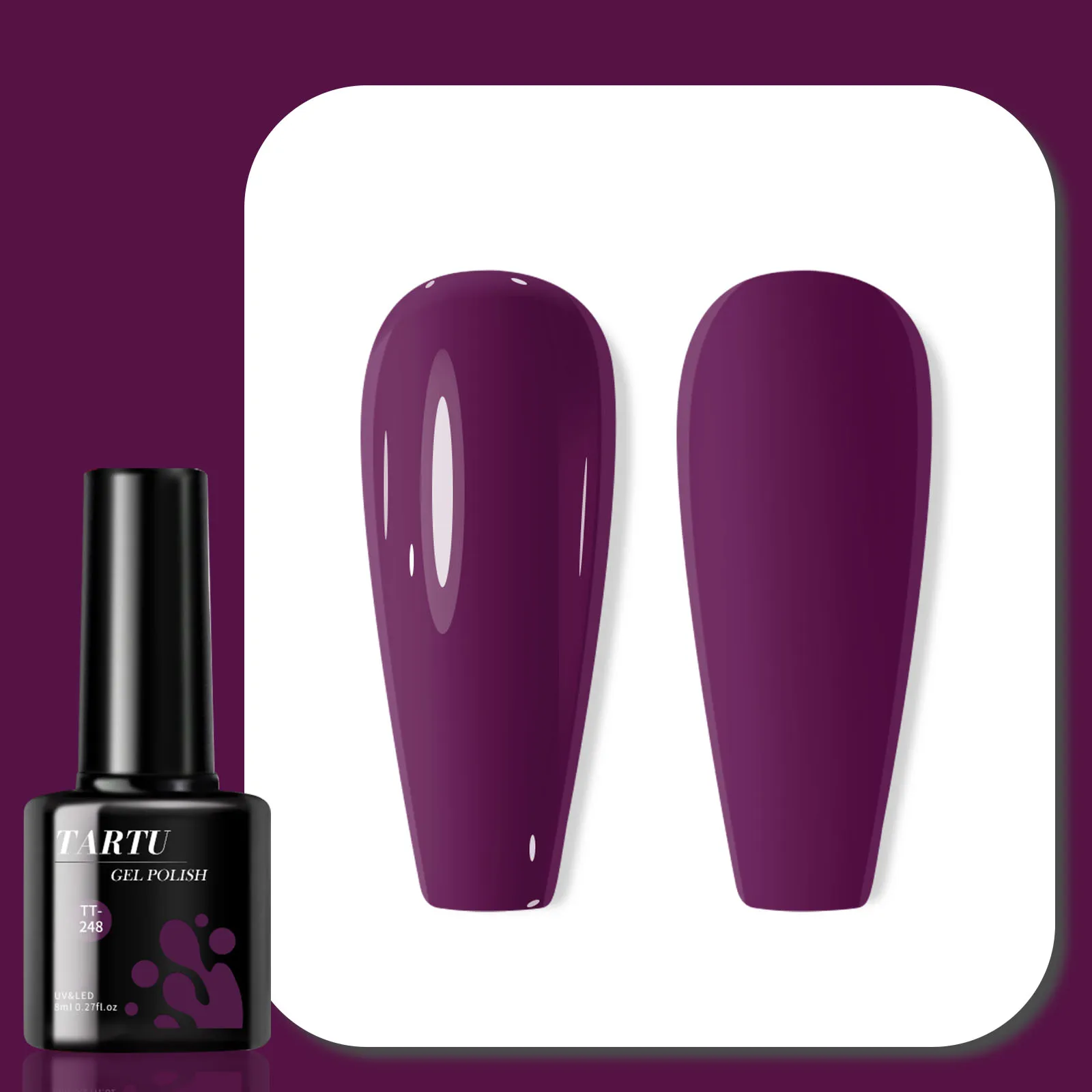 TARTU 8ml パープルジェルネイルポリッシュ、半永久、女の子へのホームマニキュア DIY ギフトに最適