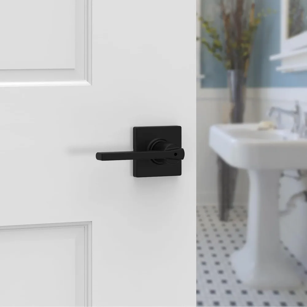 Casey Interior Privacy Door Handle with Lock, Door Lever For Bathroom and Bedroom, Matte Black Reversible Keyless Turn Lock, wi