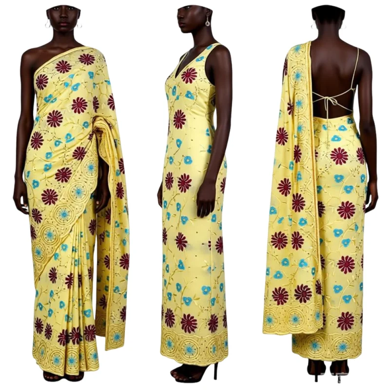 

5+2 Yards /Set High Quality Women African Swiss Voile Lace For Wedding 100% Cotton Embroider Fabric Nigeria Sewing Wedding Dress