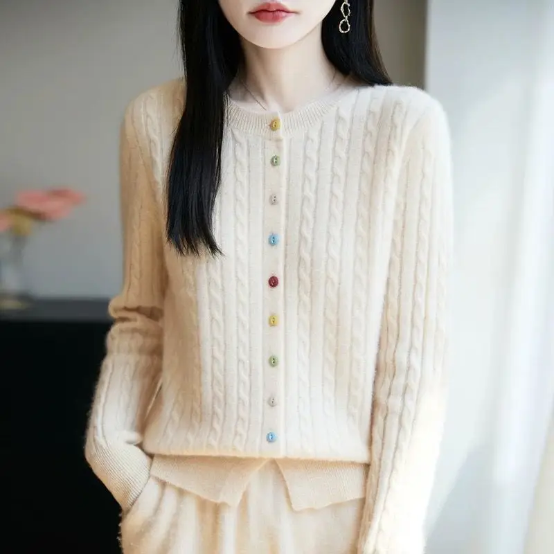 High-Grade Knit Sweater Crewneck Cardigan Coat Autumn and Winter New Long Sleeve Knitwear Female Basic Solid Color Soft Sweaters