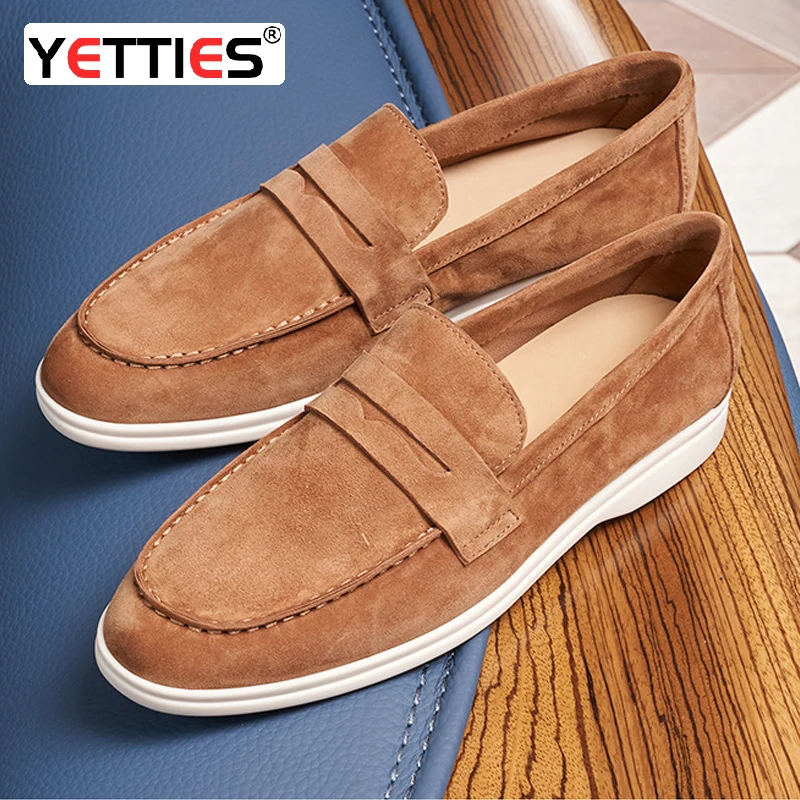 British style casual loafers for men's business genuine leather suede leather shoes frosted breathable sleeves for men's shoes