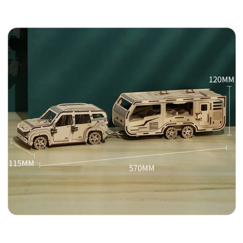 3D ปริศนาไม้ Caravan Model Kit ทําด้วยมือ DIY Assembly ของเล่นเพื่อการศึกษาชุดจิ๊กซอว์