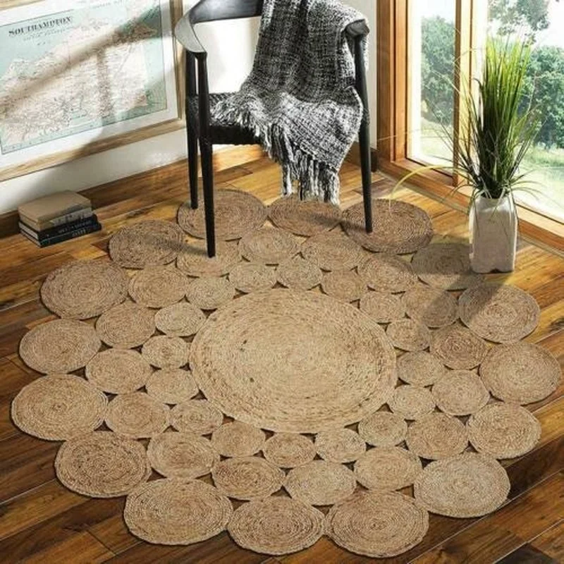 Rug Round Jute Natural Reversible  Handmade Rug Braided Modern Rustic Look Home Floor Decoration Carpet Rugs for Bedroom