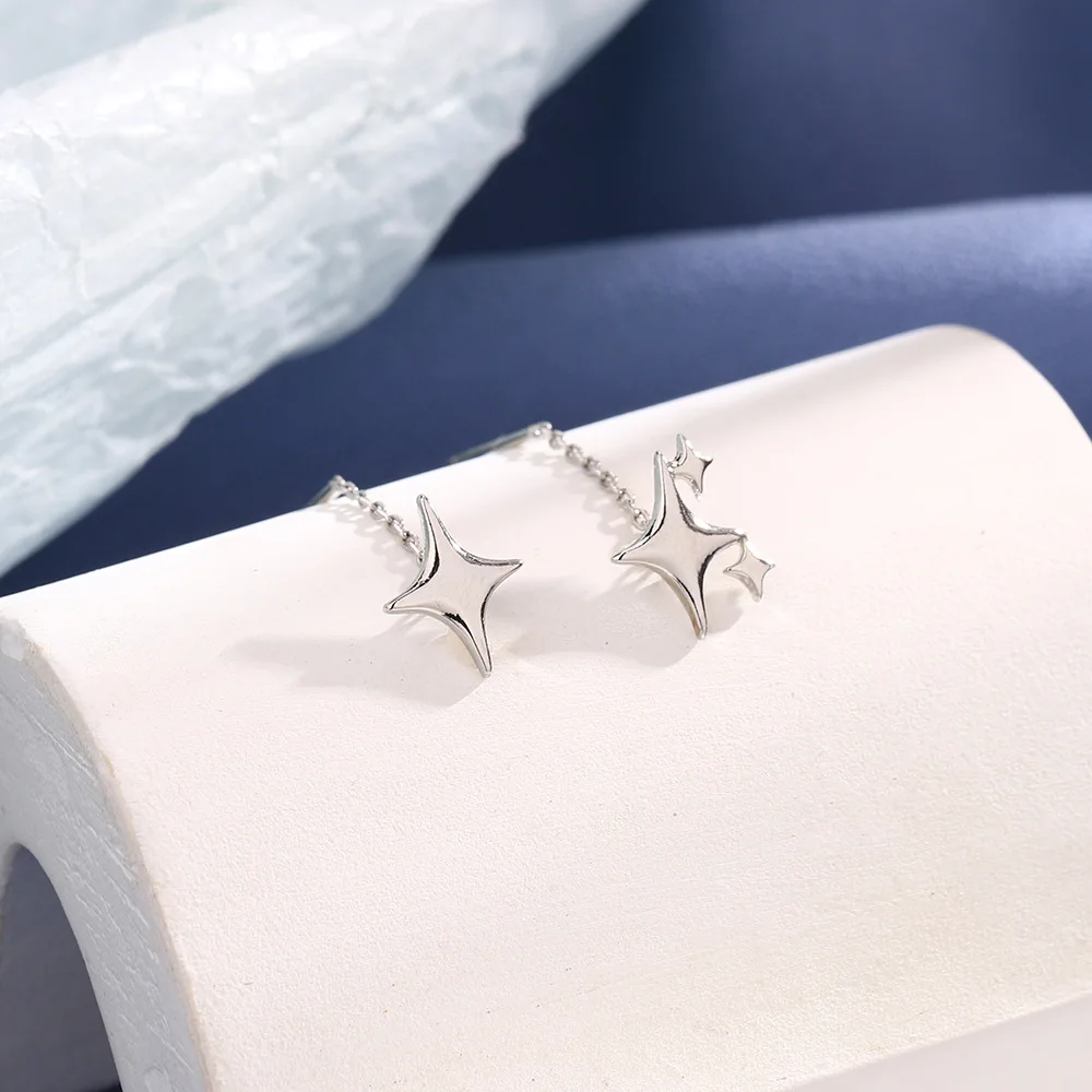 Ventfille 925 Sterling Silver Star Earring for Women Girl Simple Tassels Chain Fashion Office Jewelry Gift Dropshipping