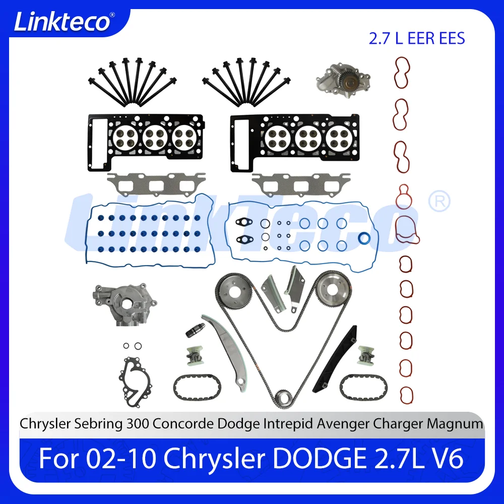 

Overhaul Kit Head Gasket Set Timing Chain Kit Water Pump Fit 2.7 L T For 08-10 Chrysler 300 Sebring Dodge Charger Avenger Jeep