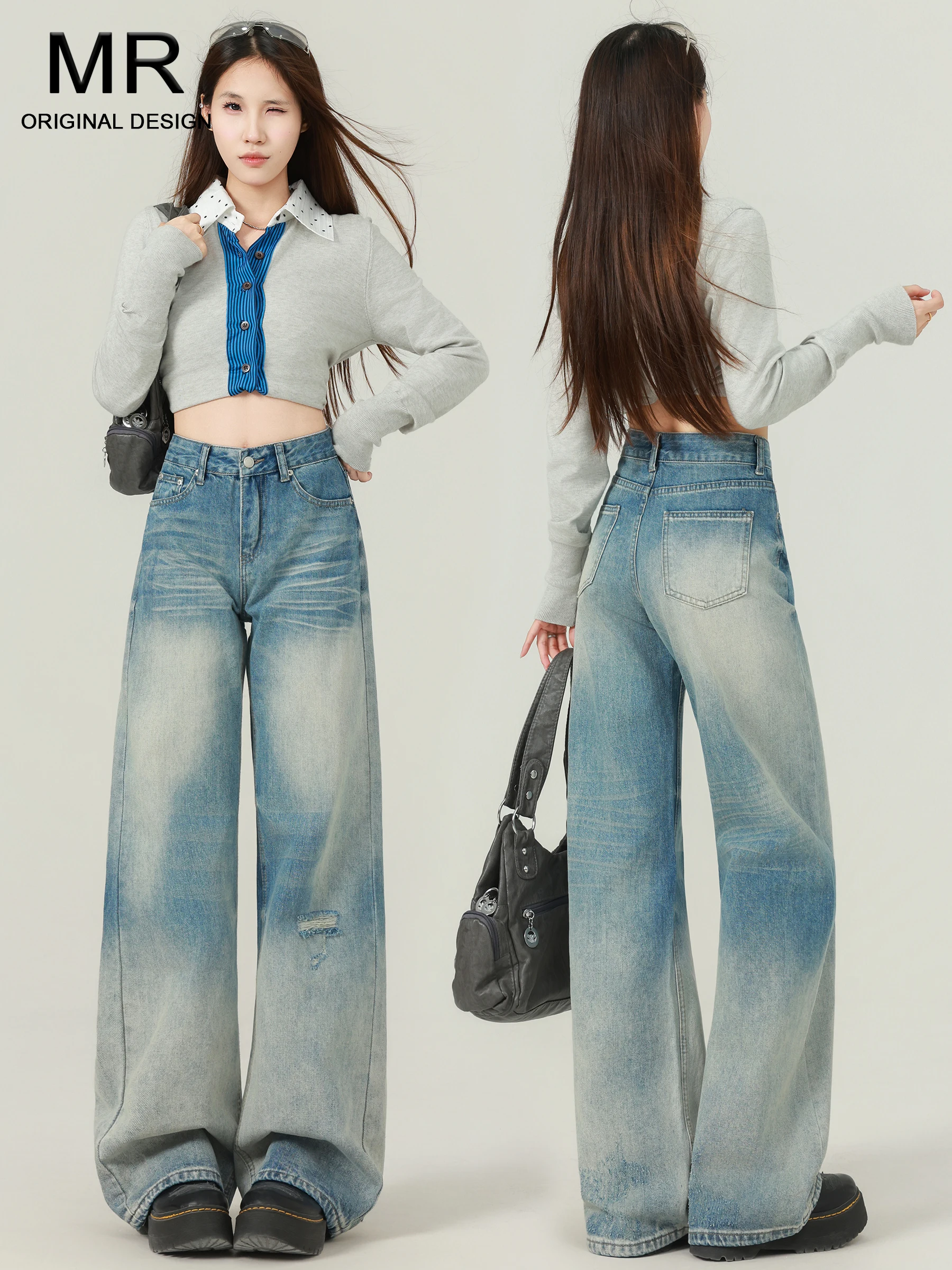 

Женские джинсы с высокой талией, рваные, летние, новые, свободные, утягивающие, маленьких размеров, прямые, широкие штанины, винтажная стирка