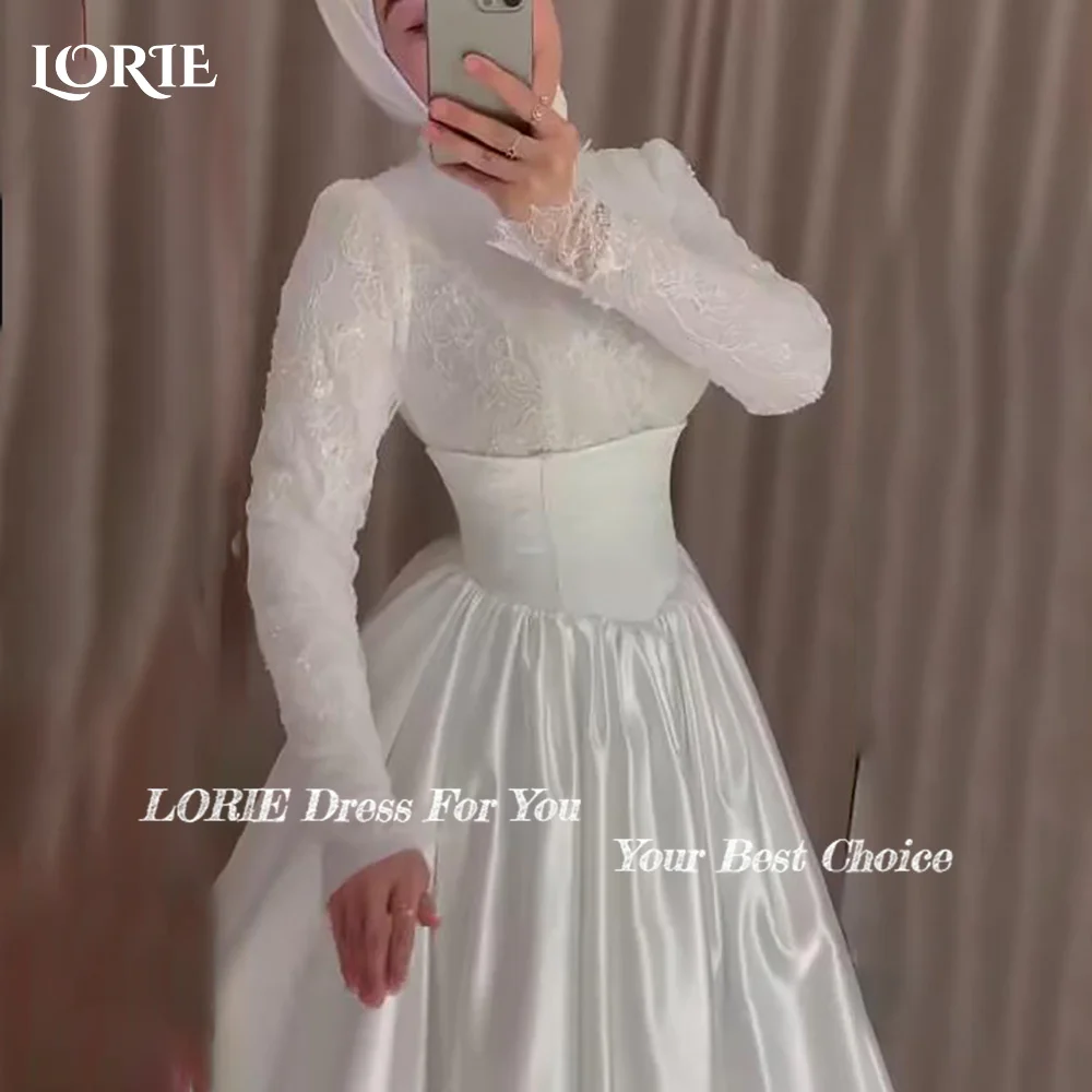 

LORIE Lace Wedding Dress High Collar Long Sleeve A-line Appliques Mermaid Bride Gown Elegant Boho Bride Dress vestidos de novia