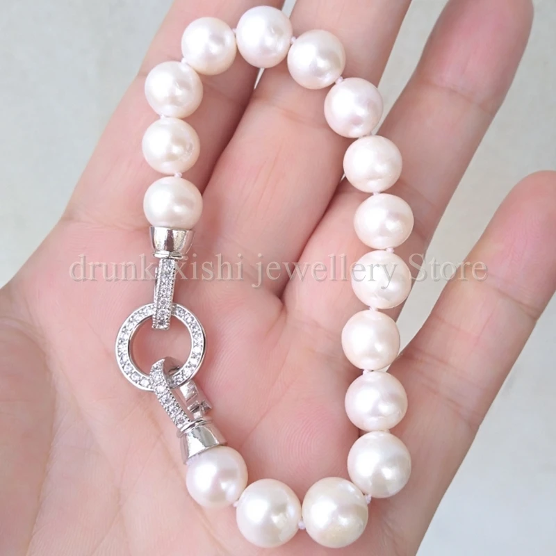 

Natural Elegant 7.5" - 8" 9-10mm South Sea Genuine White Round Pearl Bracelet Woman Free Shipping Charm Bracelet 19-20cm