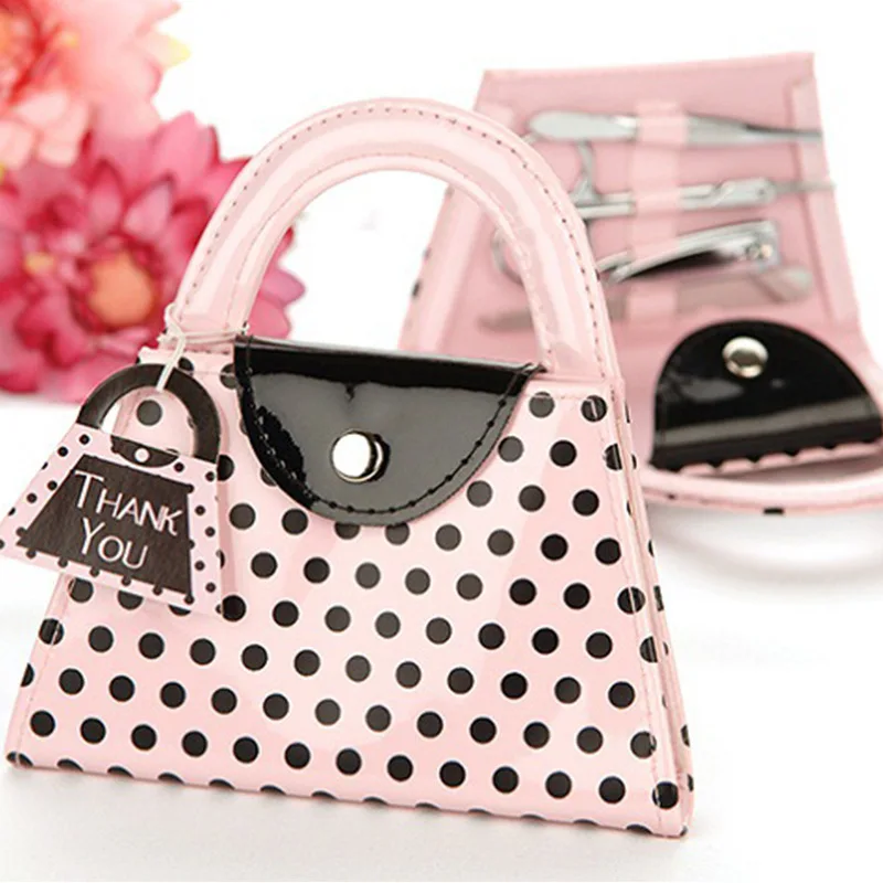 

16box/LOT=64pcs Pink Polka Dot Purse Manicure Set Favor Bridal Shower Favors Wedding Favors and Gifts for Guest