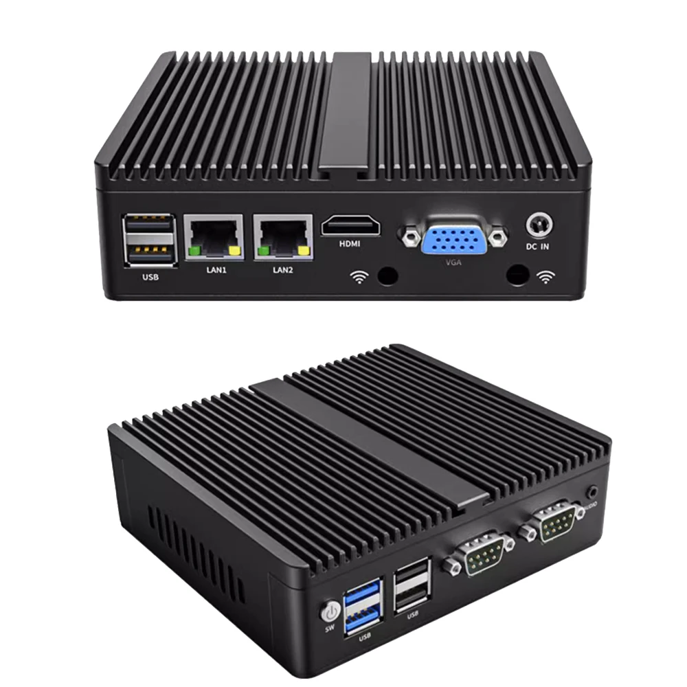 Yohirs Mini Pc Win 10 Intel Celeron J1900 N2840 N2940 Komputer stacjonarny Pfsense Barebone Mini Server 2 * Lan 2 * DB9 COM HD VGA Komputer