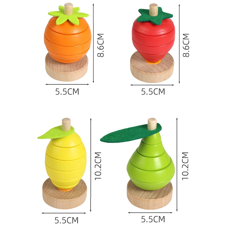 مجموعة تراص الفاكهة الخشبية - كتل التراص على شكل الليمون/البرتقال/الفراولة/الكمثرى للمهارات الحركية الدقيقة والتعرف على الأشكال #6