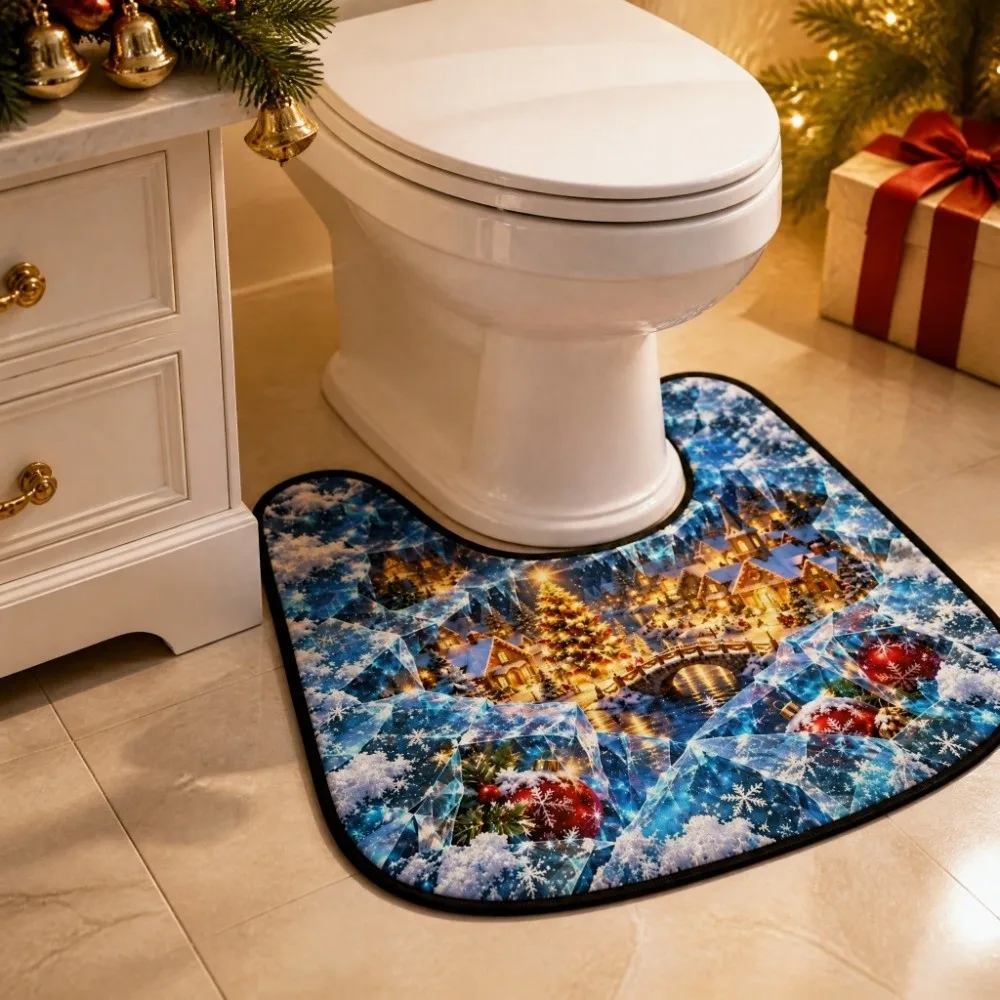 Lovely 3D Visual Bathroom Rug Set Quick Dry Non Slip Toilet Mat Premium Fabric Absorbent Bath Mat Christmas