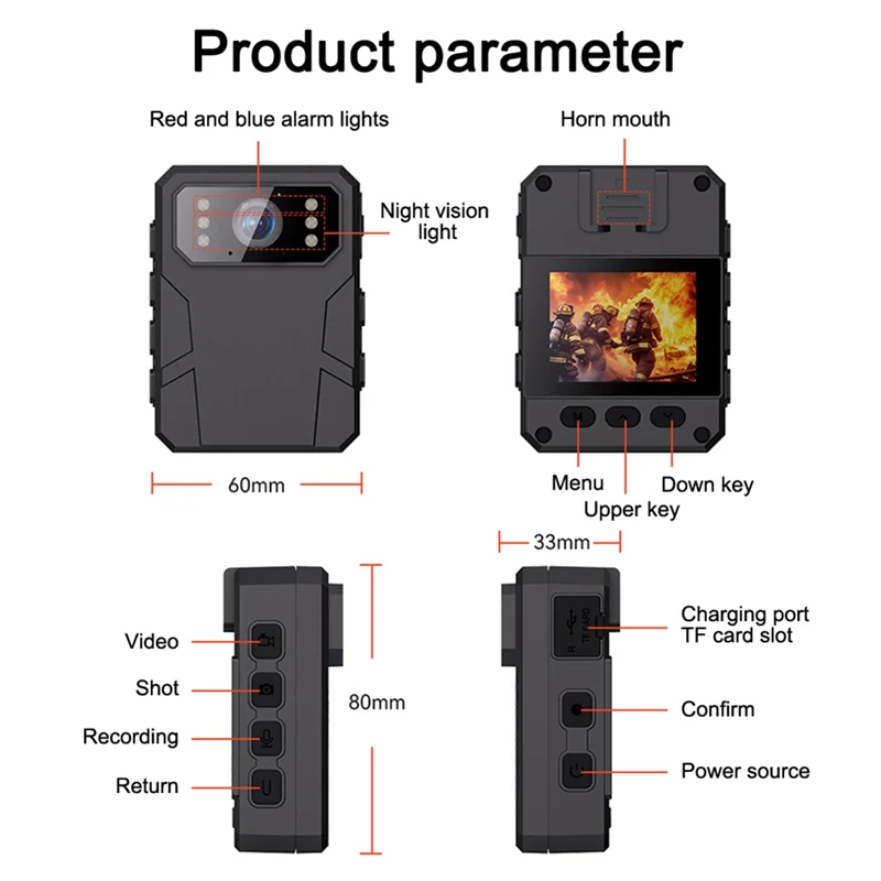 M18K-HD Mini Camera Police Recorder 32GB Memory Card HD IPS Screen Body Worn Camera, Wearable Portable Design