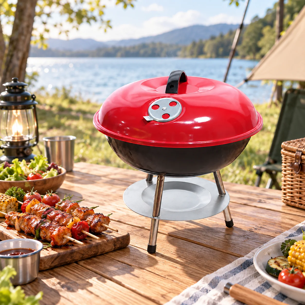 Round 14-inch Apple Grill Portable Small Grill Outdoor Grill Small Grill Outdoor Grill