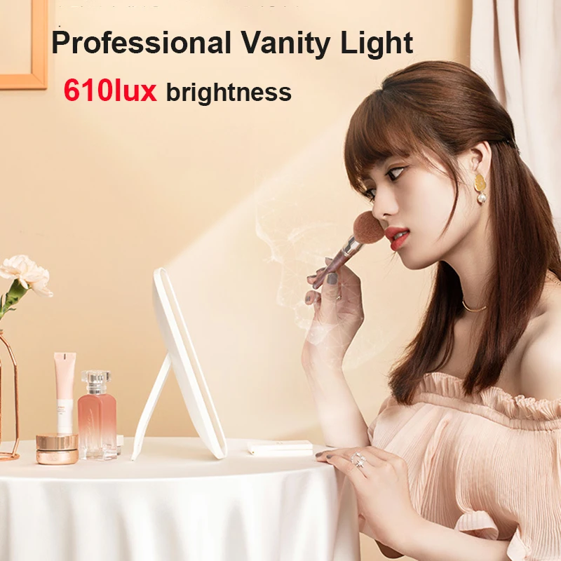 Youpin Lighted Makeup Mirror Portable Jordan judy Intelligent Vanity Mirrors 3 Colors Lighting Rechargeable Desktop Touch-Screen