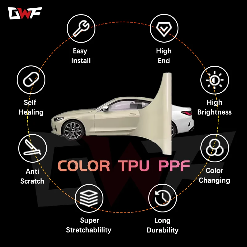 ฟิล์ม PPF สี ปี 2025 รับประกัน 10 ปี ฟิล์ม TPU PPF ป้องกันสีรถยนต์ เงาสูง สีสันสดใส ฟิล์มกันรอยรถยนต์แบบซ่อมแซมตัวเอง ขนาด 1.52*15 เมตร