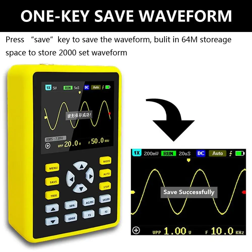 Handheld draagbare oscilloscoopkit met 100 MHz bandbreedte 500 MS/s bemonsteringssnelheid 2,4 '' display Mini digitale opslagkijker Krachtig