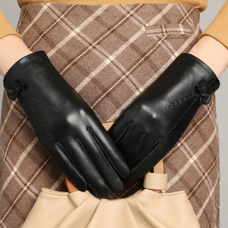 

Real Leather Gloves Female Thermal Plus Velvet Thicken Autumn Winter Fashion Sheepskin Women Gloves Touchscreen YSW0024