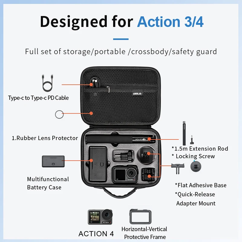 Carrying Case for DJI Action 5 Pro Storage Case PU Leather Hard Case for DJI Osmo Action 4 Camera Accessories Handbag