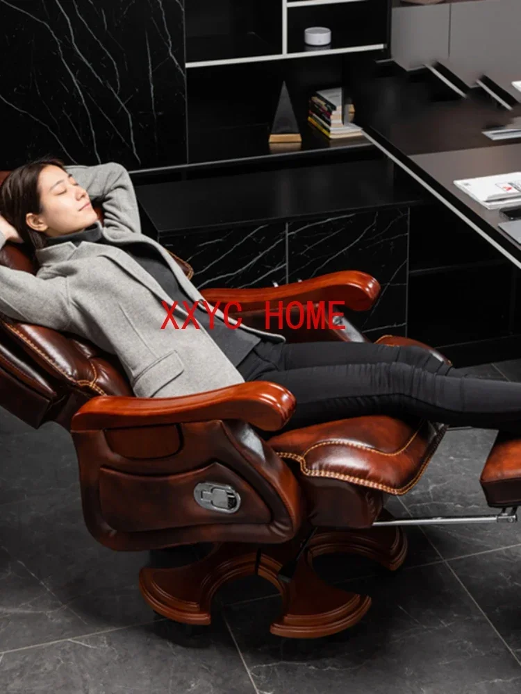 Luxury Leather Boss Office Chair Ergonomic Orange Office Chair With Footrest Sleep Comfort Cadeira Gamer Office Desk Furniture