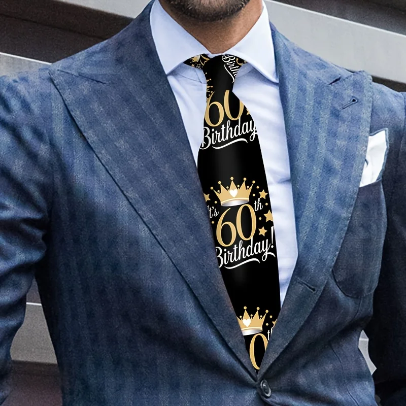 60Th Birthday Blessing Theme Pattern Printed Necktie Versatile Neutral Neckwear Fashionable Item