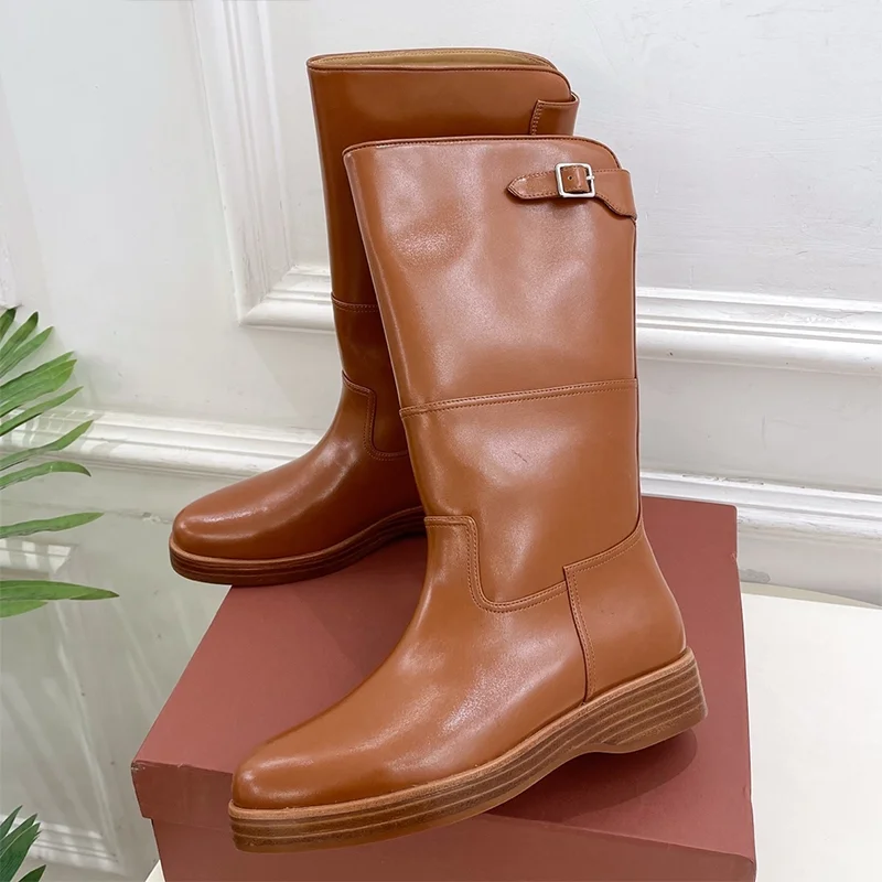 

High quality autumn-winter new buckle-style women mid-calf boots, made of cowhide with anti-slip rubber sole shoes 25100711