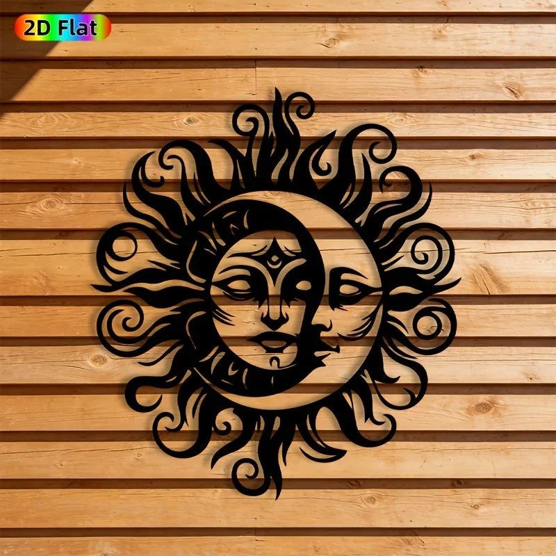 Sun and Moon Iron Wall Art Rust-Proof Metal Decoration Waterproof Indoor and Outdoor Living Room Garden Fence Home Decoration