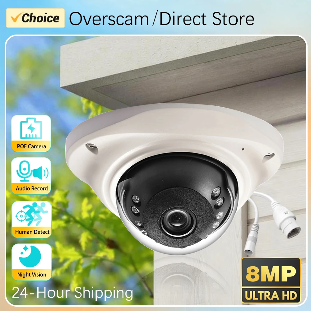 

8 МП 4K IP-камера уличная купольная с PoE, совместимая со всеми сетевыми видеорегистраторами, с аудио, обнаружением движения, сигнализацией, ИК-подсветкой 40 м для видеонаблюдения и защиты