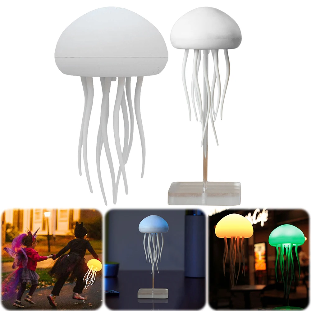 Modern Jellyfish Table Lamp USB Rechargeable Adjustable Color Changing LED Night Light with Polished Plastic Base
