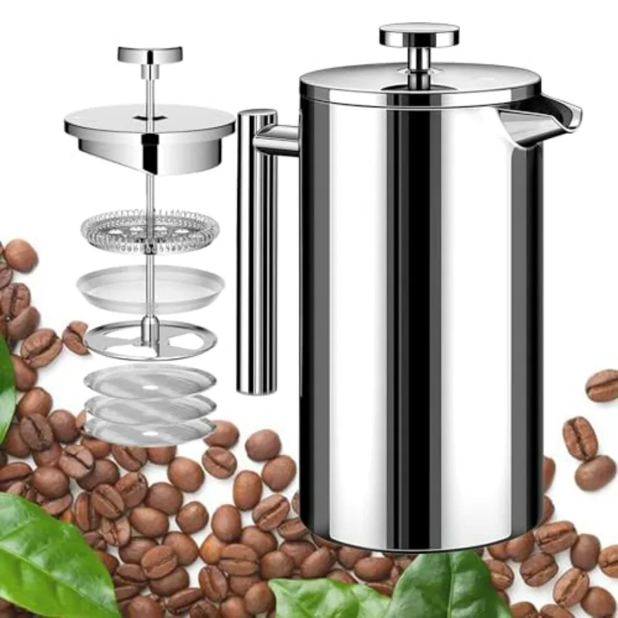 

Large French Press Coffee Maker 50oz (1.5L), 304 Stainless Steel Double Wall Insulated Tea Press for Camping, Backpacking, Party