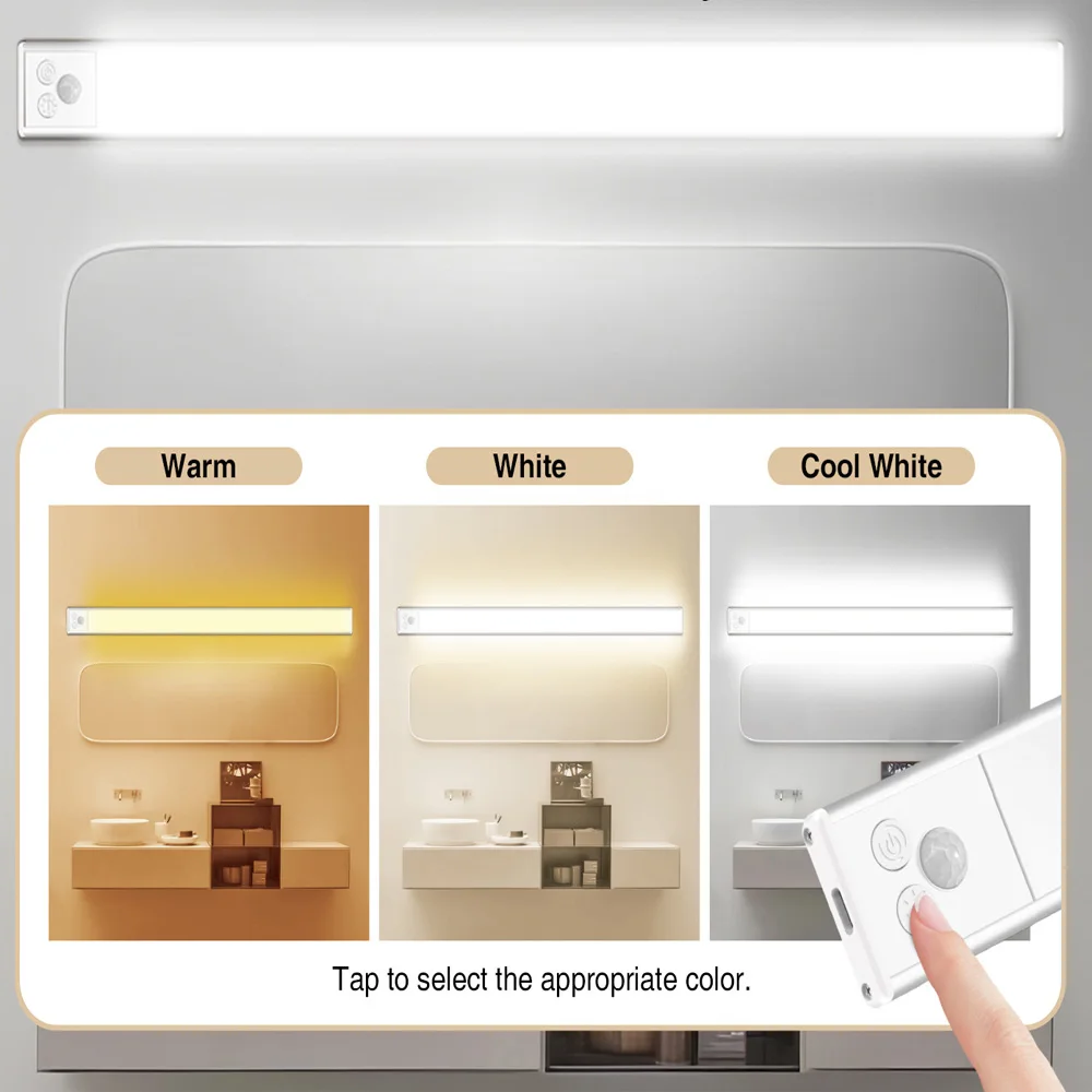 

Night Lamp With Motion Sensor Under Cabinet Light 3 Colors LED 2000mAh Rechargeable Lamp Magnetic For Room Bedside Decor