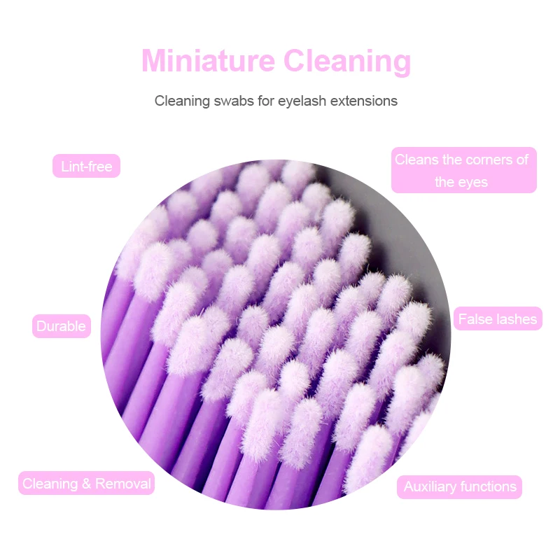 100Pcs Eyelash Cleaning Brush Lash Extension Micro Cotton Swab Individual Eyelashes Microbrush Beauty Makeup Clean Remover Tools