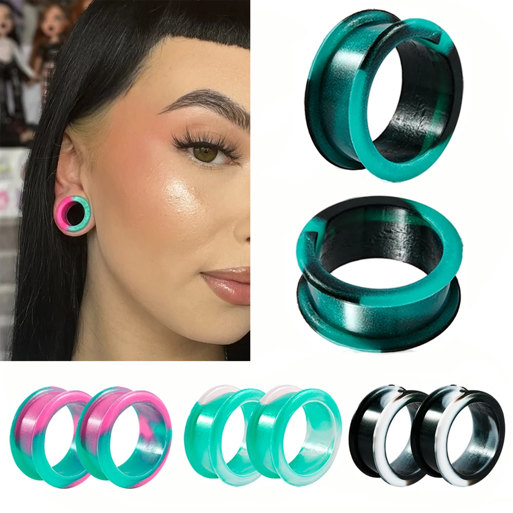 1 para nierównomiernych kolorów marmuru kolor gruby silikonowy tunel do uszu kolczyki Expander podwójne rozszerzone wskaźniki wtyczka Piercing 8mm-38mm