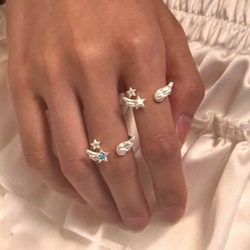 VENTFILLE 925 Sterling Silver Zircon Star Wings Ring For Women Cute Romantic Aesthetic Sweet Elegant Jewelry Gift Dropshipping