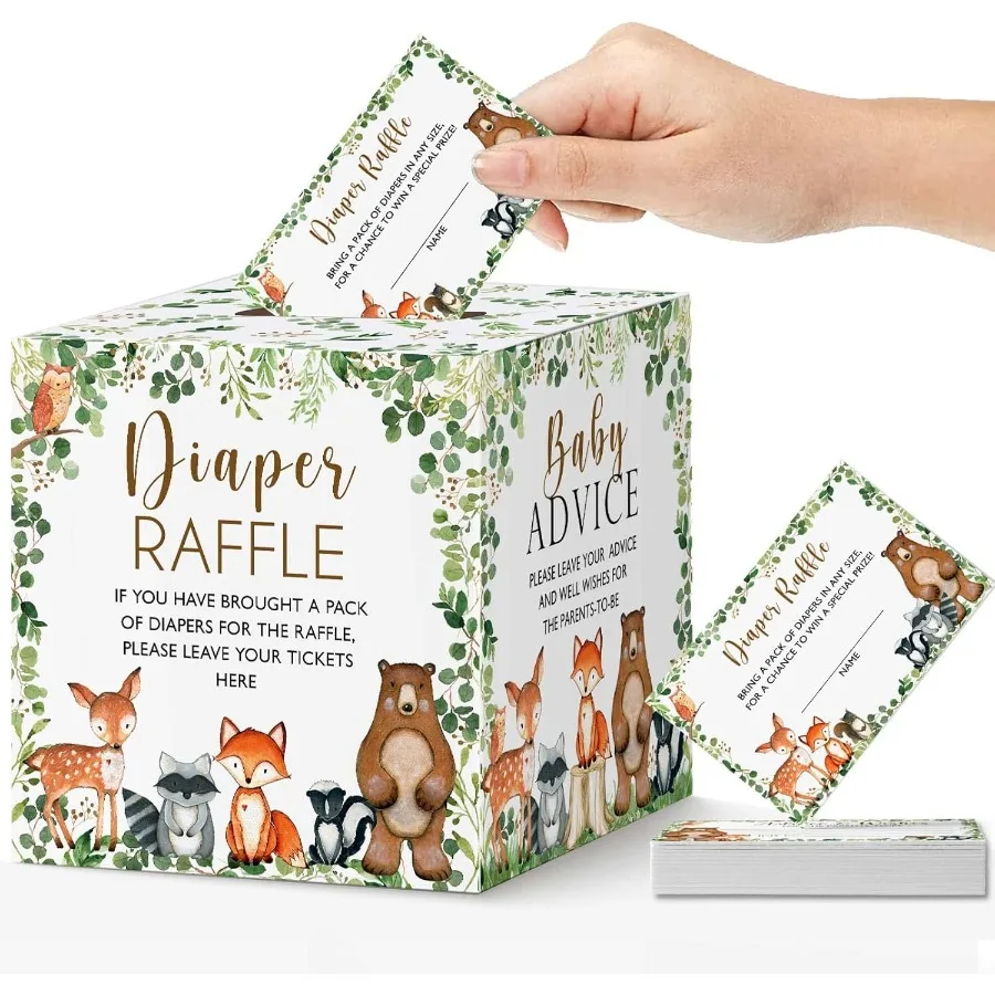 Woodland Diaper Raffle Tickets and Baby Advice Woodland Forest Baby Shower Diaper Raffle Game Box Tickets Diaper Raffle Ticket