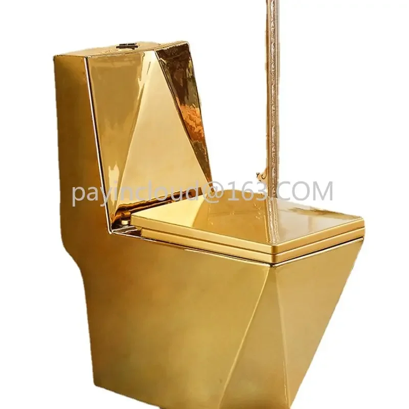 

Artistic Golden Diamonds Style One Piece Closestool Siphon Jet Fluishing S-Trap Floor Mounted Luxious Villa Bathroom Seat Toilet