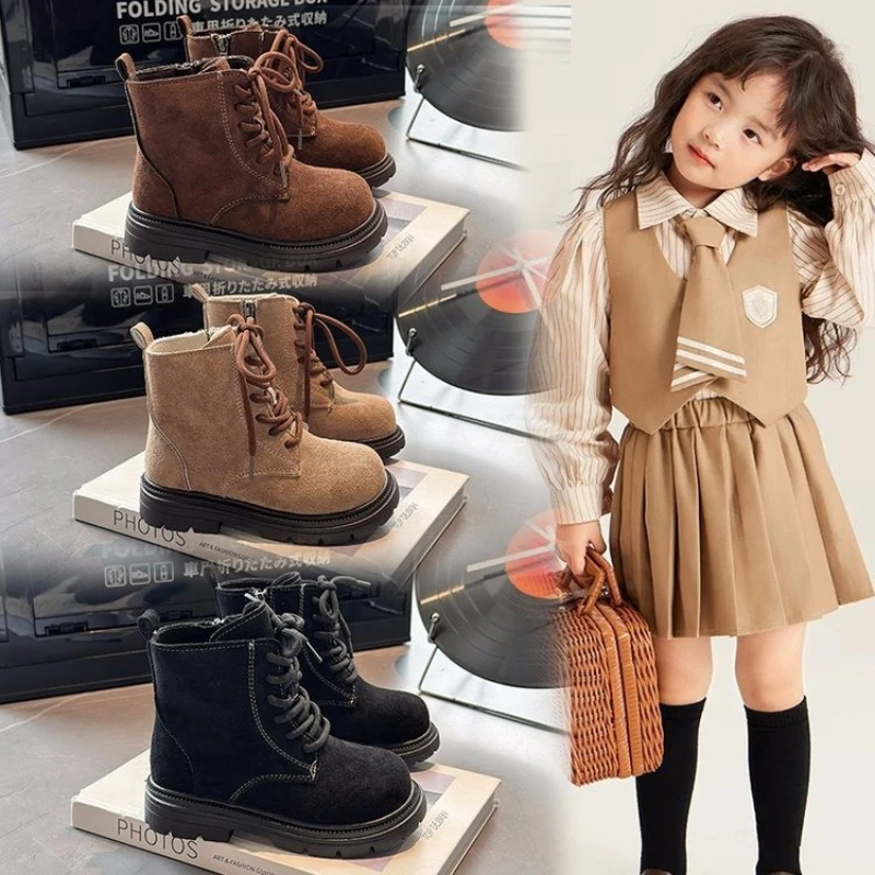 

Fashionable Retro Boots Unisex Children's Short Boots British Style Superb Kids' Footwear for Autumn Kids Shoes for Girl