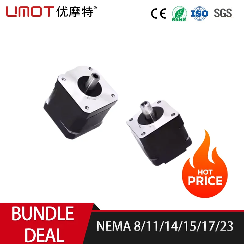

Шаговый двигатель UMOT Mini Nema 8/11/14/15/17/23 с полым валом, для ЧПУ, двойной полый вал, диаметр вала 5/8 мм, диаметр отверстия 3/4.2 мм