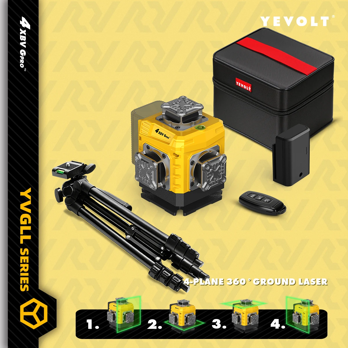 

YEVOLT 16-Line Laser Level - Strobe Beam for Outdoor Visibility, Eco Mode Long Runtime Metal Base for Rough Sites​ - YVGLL4XS16G