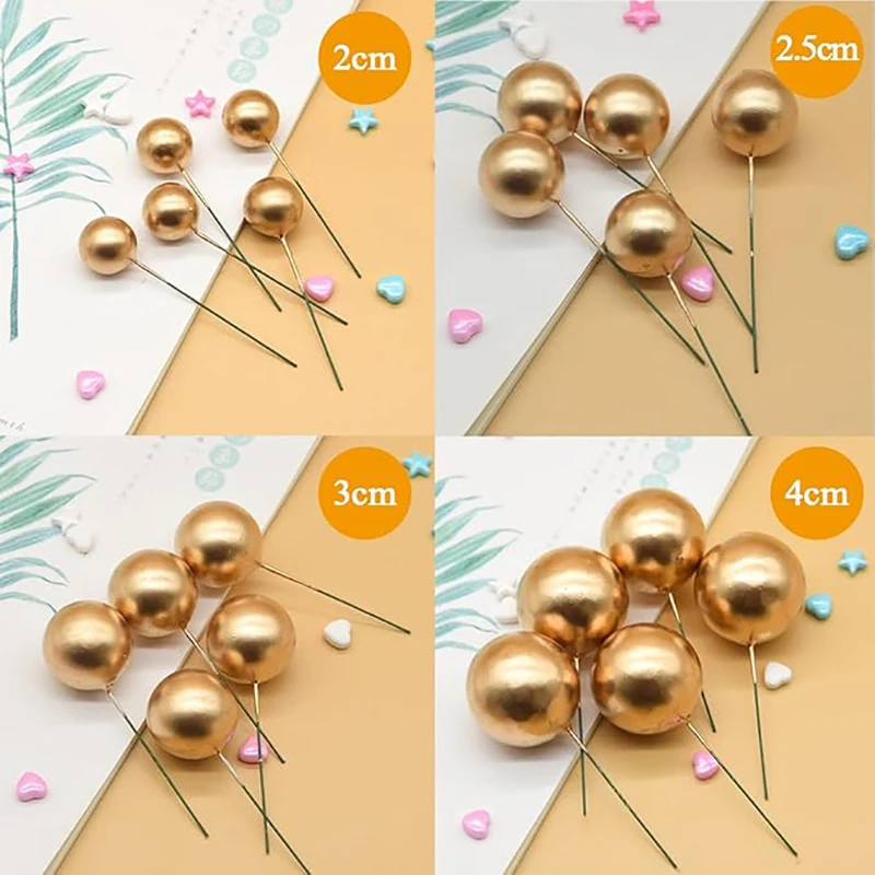 20pcs Gold Foam Balls Cake Decor 2-4cm Different Size Birthday Cake Toppers Ball Baby Shower Wedding Cupcake Decor Suppiles