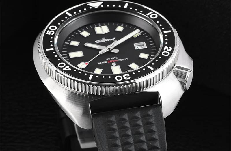 HEIMDALLR Retro Herren-Taucheruhr Stahl/Gummiarmband 20Bar Wasserdicht C3 Leuchtende Keramik-Lünette Saphirglas 2115 Quarz-Uhrwerk – Detail 13