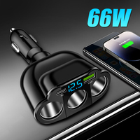 Triple Car Charger Cigarette Splitter 66W USB PD C Fast Charging Port 12V 24V Voltage Display Automotive Socket Phone Adapter