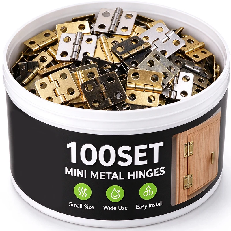 10/100sets Mini Hinges with Screws 180 Degree Butt Metal Hinges for Wooden Box Furniture Cabinets Drawer DIY Decoration Hinge