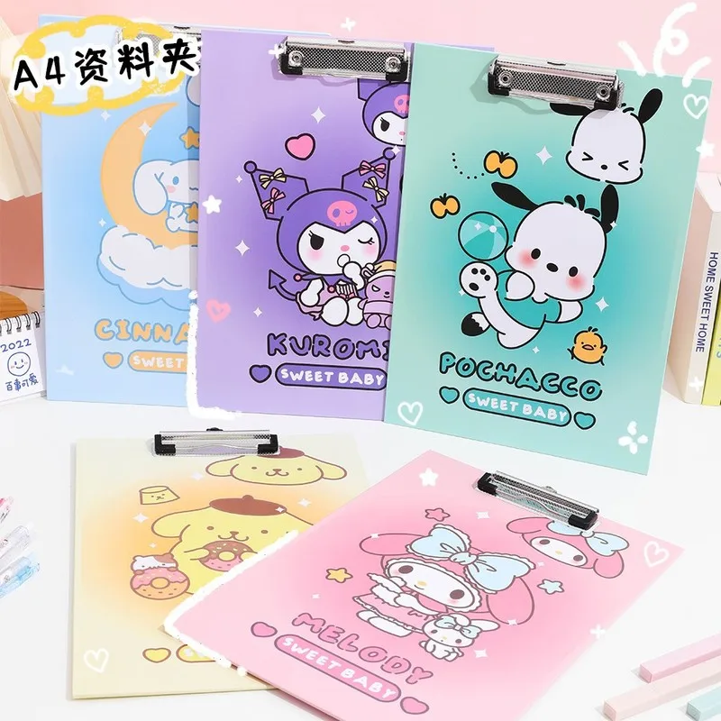 Kawaii Sanrios Folder Cinnamonroll Kuromi My Melody Cartoon A4 Folder Clipboard Board Clip Note Pad Clip School Office Supplies