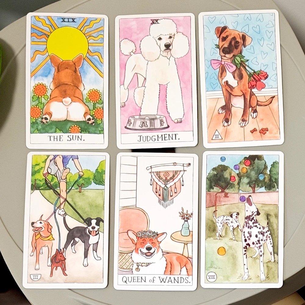 10.3*6cm Dog Tarot Deck 78 Cards Based on Rider Waite System Cute Canine Watercolor Illustrations - Unique Dog Lover Gift