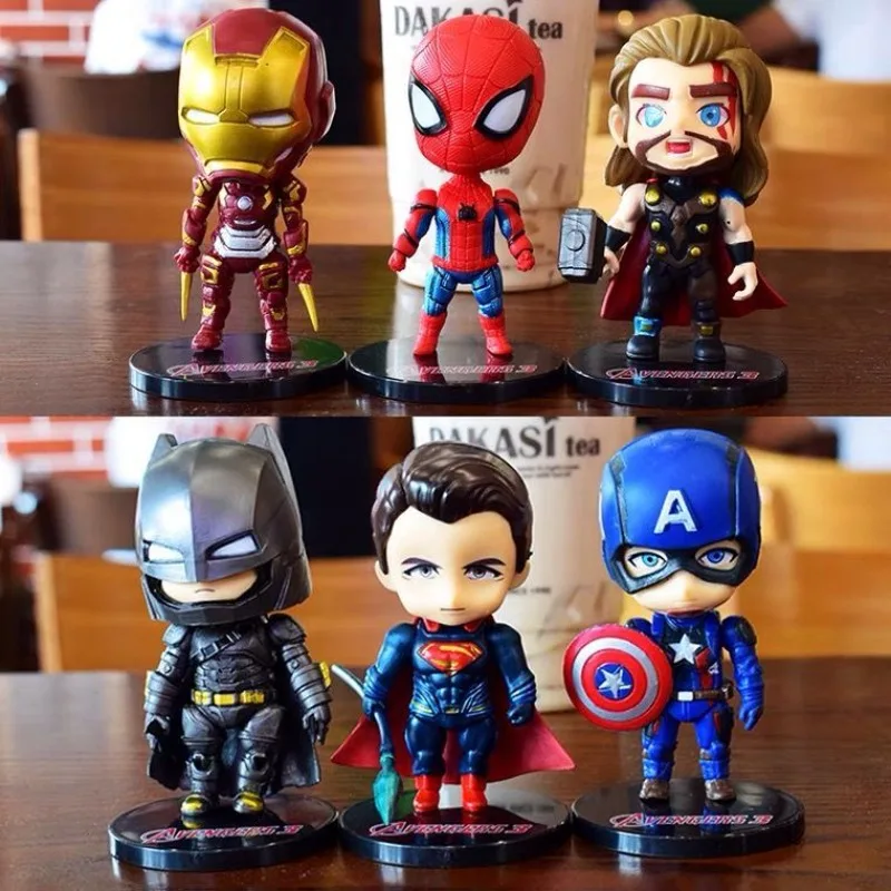 Figura de acción de los vengadores de Marvel para niños, adorno de coche de moda, versión Q, Spider Man, Iron Man, Capitán América