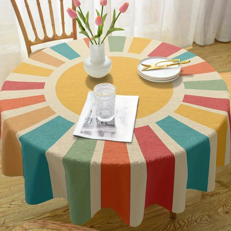 1 piece of spring bohemian Moroccan style round tablecloth, retro colored striped round tablecloth